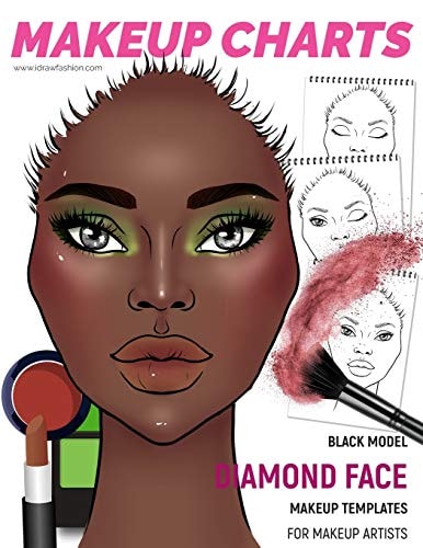 Makeup Charts - Face Templates for Makeup Artists Black Model - DIAMOND Face Shape