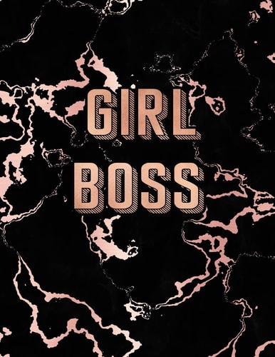 Girl Boss Inspirational Quote Notebook, Trendy Black Marble and Rose Gold - 8. 5 X 11, 120 College Ruled Pages