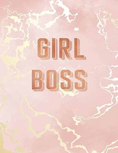 Girl Boss Inspirational Quote Notebook, Pink Marble and Rose Gold Inlay - 8. 5 X 11, 120 Wide Ruled Pages