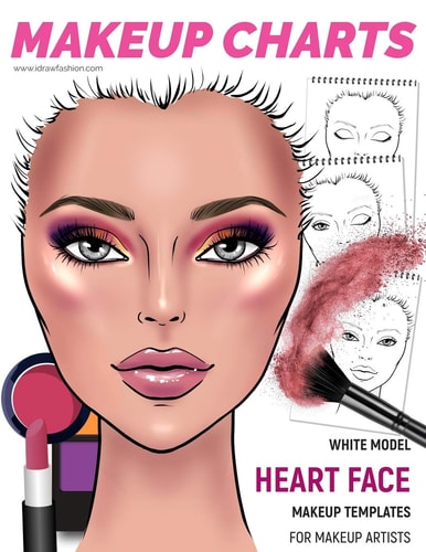 Makeup Charts - Face Charts for Makeup Artists White Model - HEART Face Shape