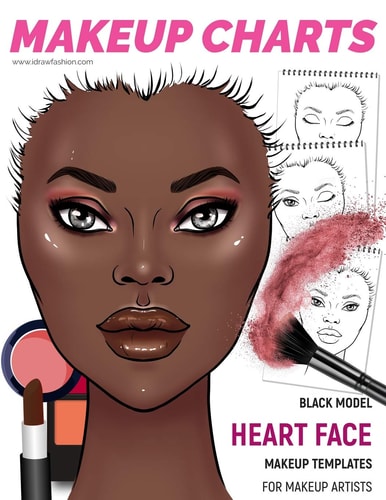 Makeup Charts - Face Templates for Makeup Artists Black Model - HEART Face Shape
