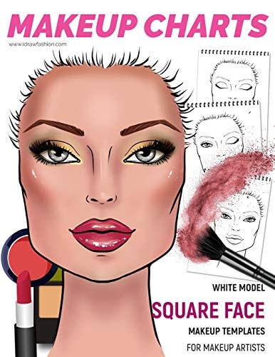 Makeup Charts - Face Charts for Makeup Artists White Model - SQUARE Face Shape