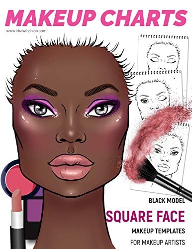 Makeup Charts - Face Charts for Makeup Artists Black Model - SQUARE Face Shape