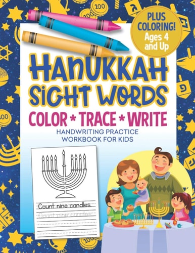 Hanukkah Sight Words Handwriting Practice Workbook for Kids Coloring and Tracing Activity Book for Preschool