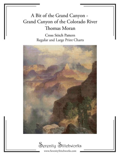 A Bit of the Grand Canyon - Grand Canyon of the Colorado River - Thomas Moran Cross Stitch Pattern Regular and Large Print Charts
