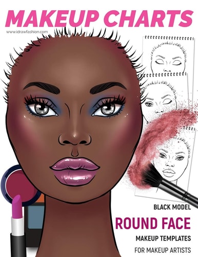 Makeup Charts - Face Charts for Makeup Artists Black Model - ROUND Face Shape