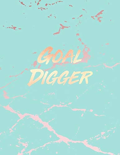 Goal Digger Inspirational Quote Notebook, Beautiful Blue Marble and Rose Gold 8. 5 X 11, 120 College Ruled Pages