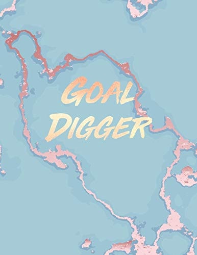 Goal Digger Inspirational Quote Notebook, Soft Blue Marble and Gold 8. 5 X 11, 120 College Ruled Pages