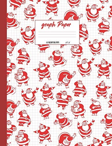 Graph Paper Vintage Christmas Santa Theme Cover. Large US Letter 8.5x11. 5x5 Engineering 1/2 Inch Graphing Grid.