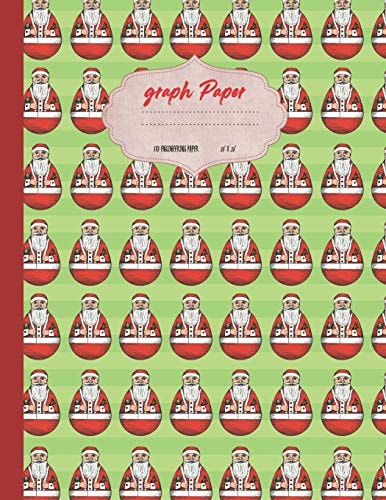 Graph Paper Vintage Christmas Santa Russian Doll Theme Cover. Large US Letter 8.5x11. 5x5 Engineering 1/2 Inch Graphing Grid.