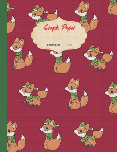 Graph Paper Cute Christmas Foxes Theme Cover. Large US Letter 8.5x11. 5x5 Engineering 1/2 Inch Graphing Grid.