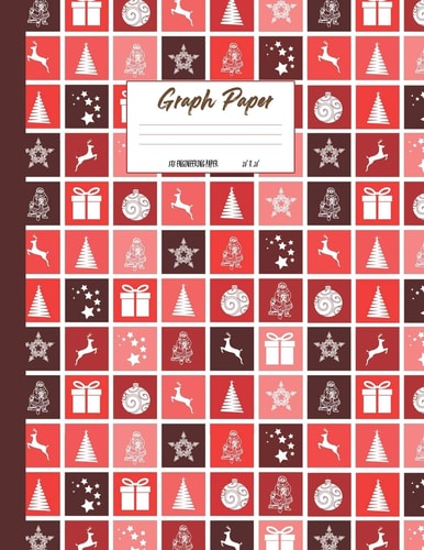Graph Paper Cute Christmas Presents Cadeaux Theme Cover. Large US Letter 8.5x11. 5x5 Engineering 1/2 Inch Graphing Grid.