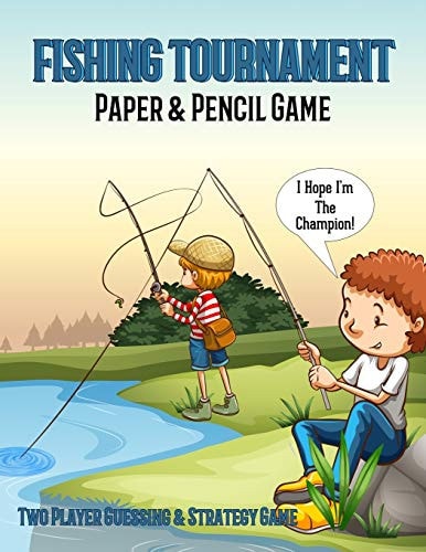Fishing Tournament Paper & Pencil Game Two Player Guessing & Strategy Game Book, Player Who Catches All The Fish First Wins.