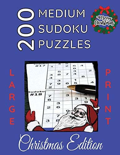 200 Medium Sudoku Puzzles, LARGE Print, Christmas Edition Intermediate Level Sudoku Games With Solutions, Big Print, Great For Seniors, Big 8.5"x 11" Size,252 Pages, Paperback