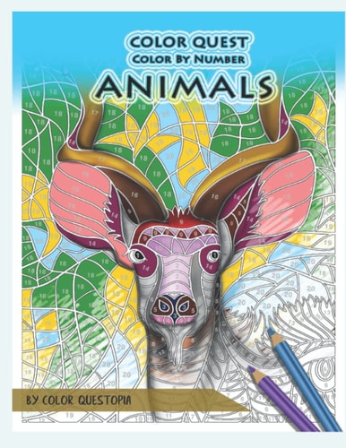 Color Quest Color by Number Animals Jumbo Adult Coloring Book for Stress Relief