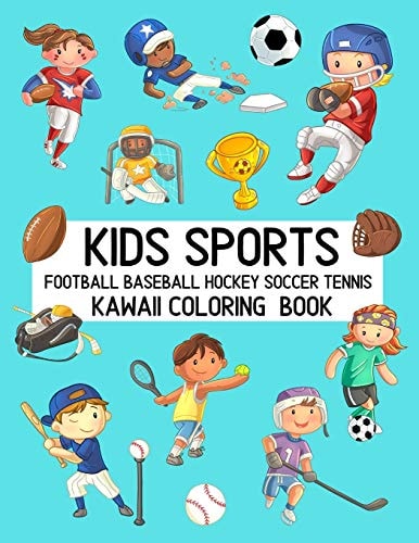 Kids Sports Kawaii Coloring Book Football Baseball Hockey Soccer Tennis Cute Coloring Pages for Toddlers and Children