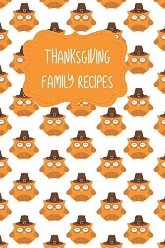 Thanksgiving Family Recipes Cute Owl Pilgrim Pattern Personalized Write In Recipe Book
