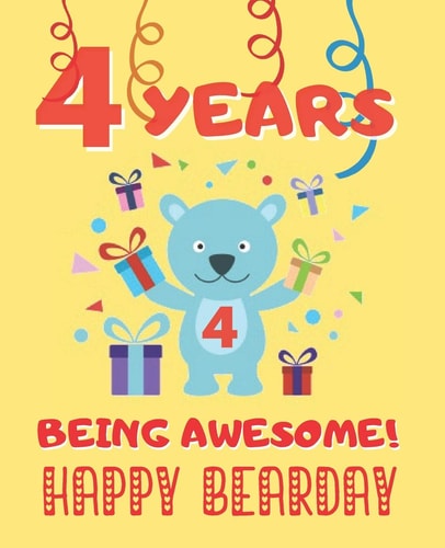4 Years Being Awesome Cute Birthday Party Coloring Book for Kids - Animals, Cakes, Candies and More - Creative Gift - Four Years Old - Boys and Girls