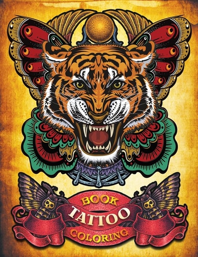 Tattoo Coloring Book Hand-Drawn Set of Old School Tattoos Coloring Book (Relaxing, Inspiration)