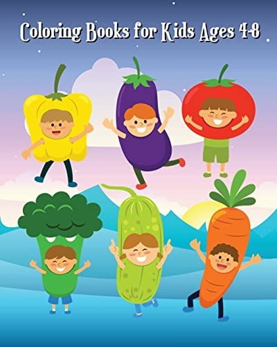 Coloring Books for Kids Ages 4-8 Fruits and Vegetables to Color for Early Childhood Learning, Preschool! 100 Pages