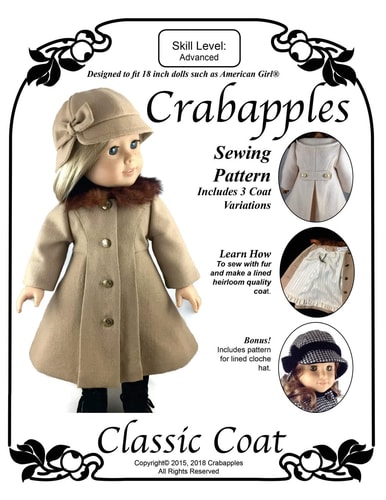 Classic Coat Step-By-Step Instructions and Full-Size Pattern Pieces for 18 Dolls