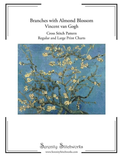 Branches with Almond Blossom Cross Stitch Pattern - Vincent Van Gogh Regular and Large Print Cross Stitch Chart