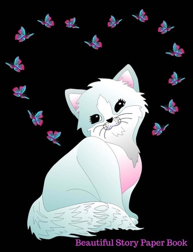 Beautiful Story Paper Book Butterfly Kitten Cat Story Paper Book Young Writer Student 7.44" X 9.69" 100 Pages