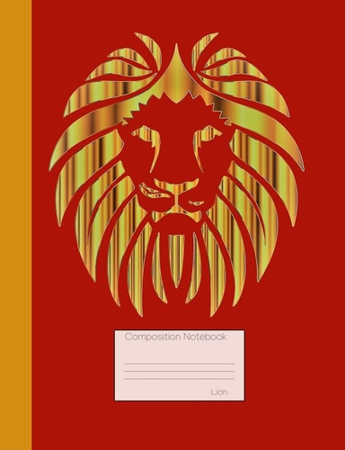 Lion Composition Notebook Graph Paper Book to Write in for School, Take Notes, for Teen Girls and Boys, Students, Teachers, Homeschool, Shiny Gold and Red Cover