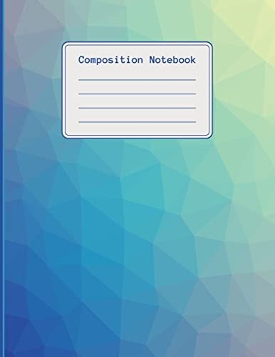 Composition Notebook 120 Pages College Ruled Notebook, Ideal for Students, Title and Date Boxes, 8.5x11, High Quality Paper, Back to School, Green / Blue Triangle, Tessellation