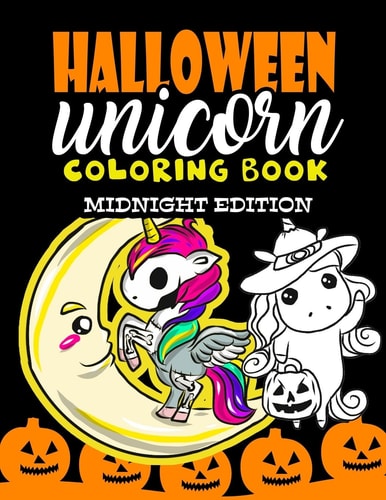Halloween Unicorn Coloring Book Midnight Edition For Kids Ages 4-8 Girls Women Teens Halloween Activity Book for Halloween Party Favor Gifts - Halloween Coloring Book for Kids with Black Backgrounds