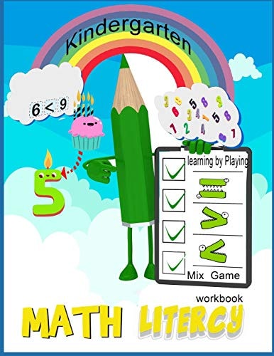 Math Literacy Workbook Mix Game Kindergarten Learning by Playing Math Book for Kids Age 1-5, Activity Workbook Fun Math Game