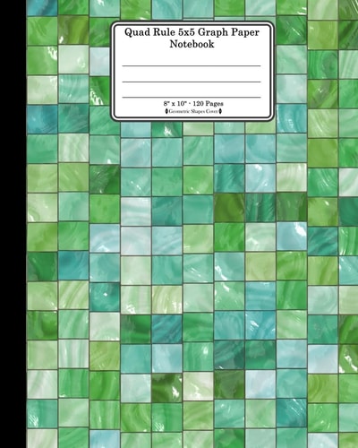 Quad Rule 5x5 Graph Paper Notebook. 8 X 10 . 120 Pages. Geometric Shapes Cover Shiny Grid Squares Tiles Design Pattern Cover. Square Grid Paper, Graph Ruled Notebook. Math and Science Notebook for Teens and Adults. 5x5 Grid Per Inch. Coordinate Paper, Squ