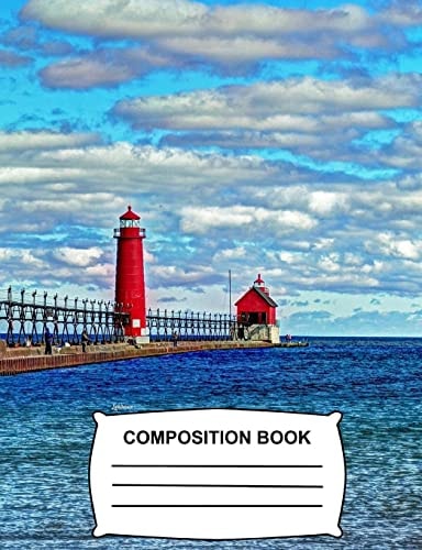 Lighthouse Composition Book Graph Paper 4x4 Ocean View Notebook for School, Class and Office Stationary