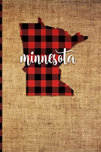 Minnesota 6 X 9 | 108 Pages: Buffalo Plaid Minnesota State Silhouette Hand Lettering Cursive Script Design on Soft Matte Cover | Notebook, Diary, Composition Book for Fans of the North Star State in St. Paul and Minneapolis