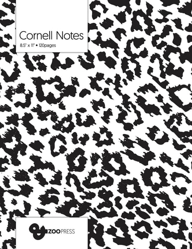 Cornell Notes B&W Jaguar Pattern Cover - Best Note Taking System for Students, Writers, Conferences. Cornell Notes Notebook. Large 8. 5 X 11 , 120 Pages. College Note Taking Paper, School Supplies