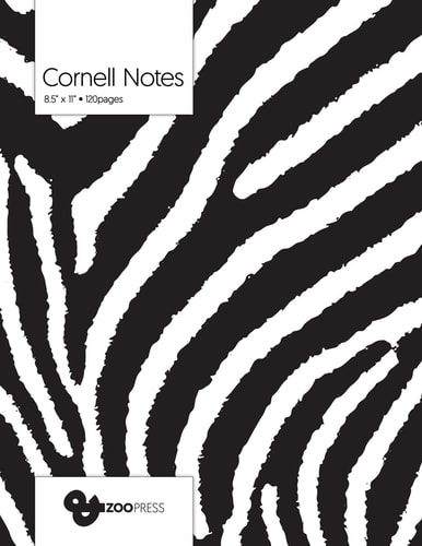 Cornell Notes B&W Zebra Pattern Cover - Best Note Taking System for Students, Writers, Conferences. Cornell Notes Notebook. Large 8. 5 X 11 , 120 Pages. College Note Taking Paper, School Supplies