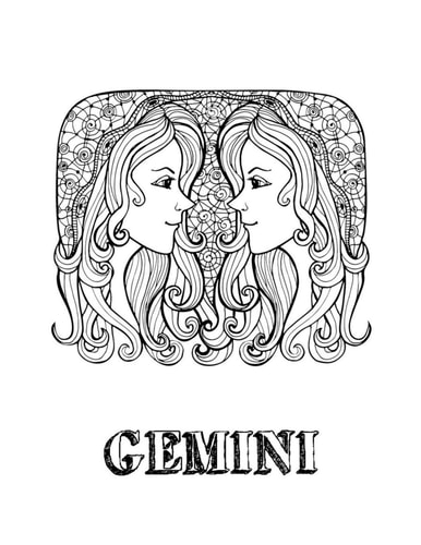 Gemini Coloring Book with Three Different Styles of All Twelve Signs of the Zodiac. 36 Individual Coloring Pages. 8.5 X 11
