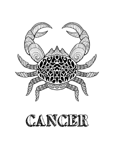 Cancer Coloring Book with Three Different Styles of All Twelve Signs of the Zodiac. 36 Individual Coloring Pages. 8.5 X 11