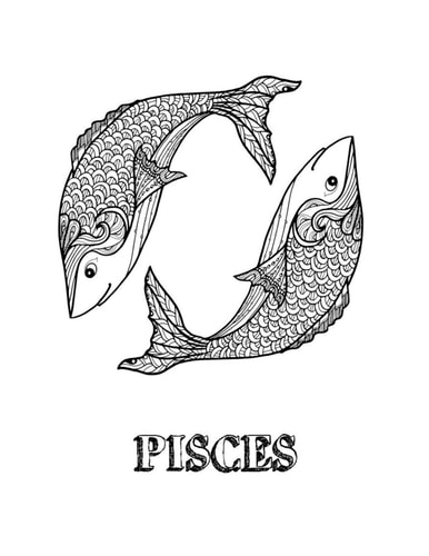 Pisces Coloring Book with Three Different Styles of All Twelve Signs of the Zodiac. 36 Individual Coloring Pages. 8.5 X 11
