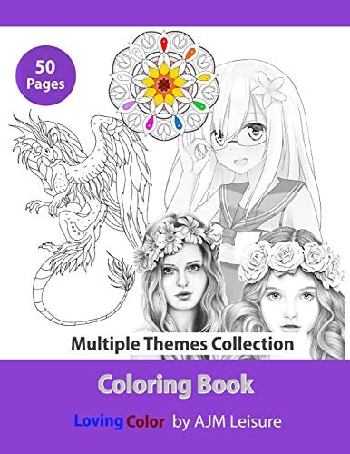 Multiple Themes Collection Adult Coloring Book 50 Pages