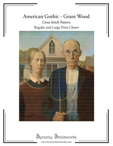 American Gothic Cross Stitch Pattern - Grant Wood Regular and Large Print Cross Stitch Pattern