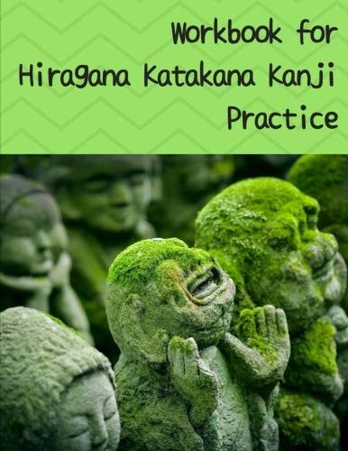 Workbook for Hiragana Katakana Kanji Practice Laughing Jizo Statues Covered in Moss Design Genkoyoushi Paper for Japanese Calligraphy Practice