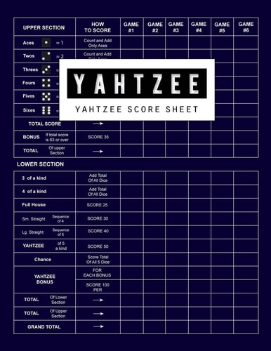 Yahtzee Score Sheet Yahtzee Games Record Score, Scoresheet Keeper Notebook, Yahtzee Score Sheet, Yahtzee Score Card, Write in the Player Name and Record Dice Thrown, 100 Pages