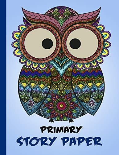 Primary Story Paper Draw & Write Composition Book for Kids - Owl Blue