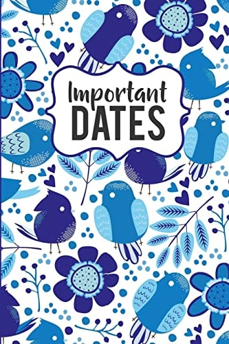 Important Dates Birthday and Anniversary Reminder Book, Blue Bird Pattern Cover