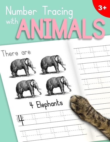 Number Tracing With Animals Learn the Numbers - Number and Counting Practice Workbook for Children in Preschool and Kindergarten - MintPink Cover