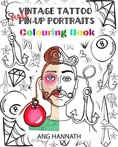 Vintage Tattoo MALE Pinup Portraits Colouring Book