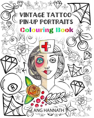 Vintage Tattoo Pinup Portraits Colouring Book