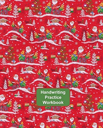 Handwriting Practice Workbook Letter Tracing - Full Alphabet Sheets With Pictures. Improve Your Child's Writing Skills - Useful for All Ages - Christmas Red Wrapping Cover
