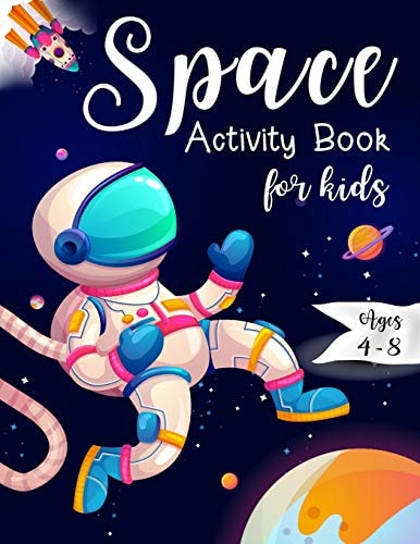 Space Activity Book for Kids Ages 4-8 Space Mazes Game, Cut and Glue Game and Coloring Page